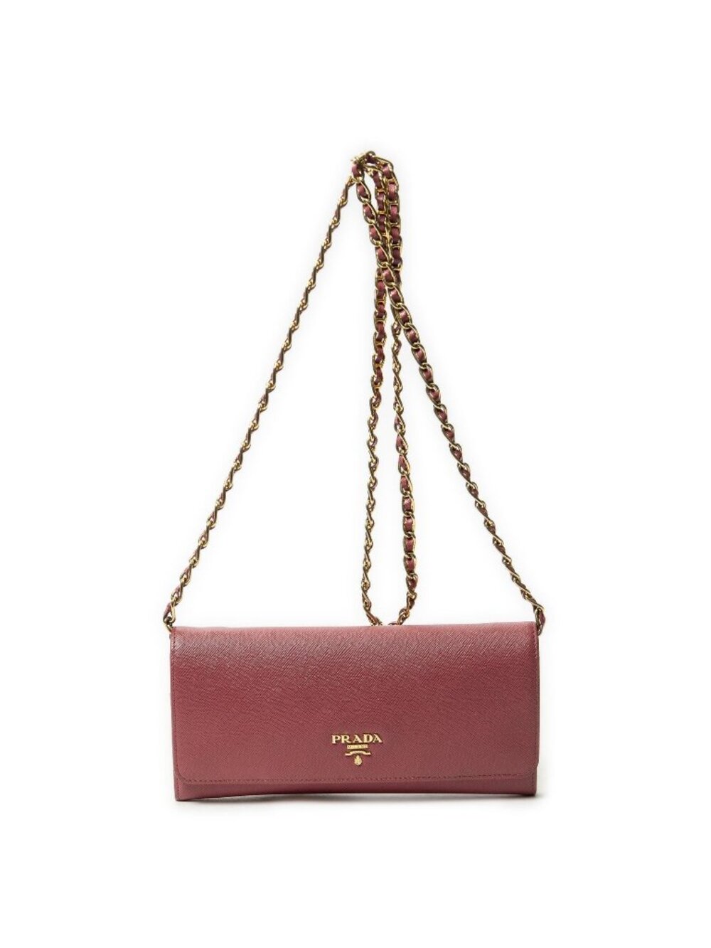 Prada Wallet on Chain Clutch Pink Saffiano Leather